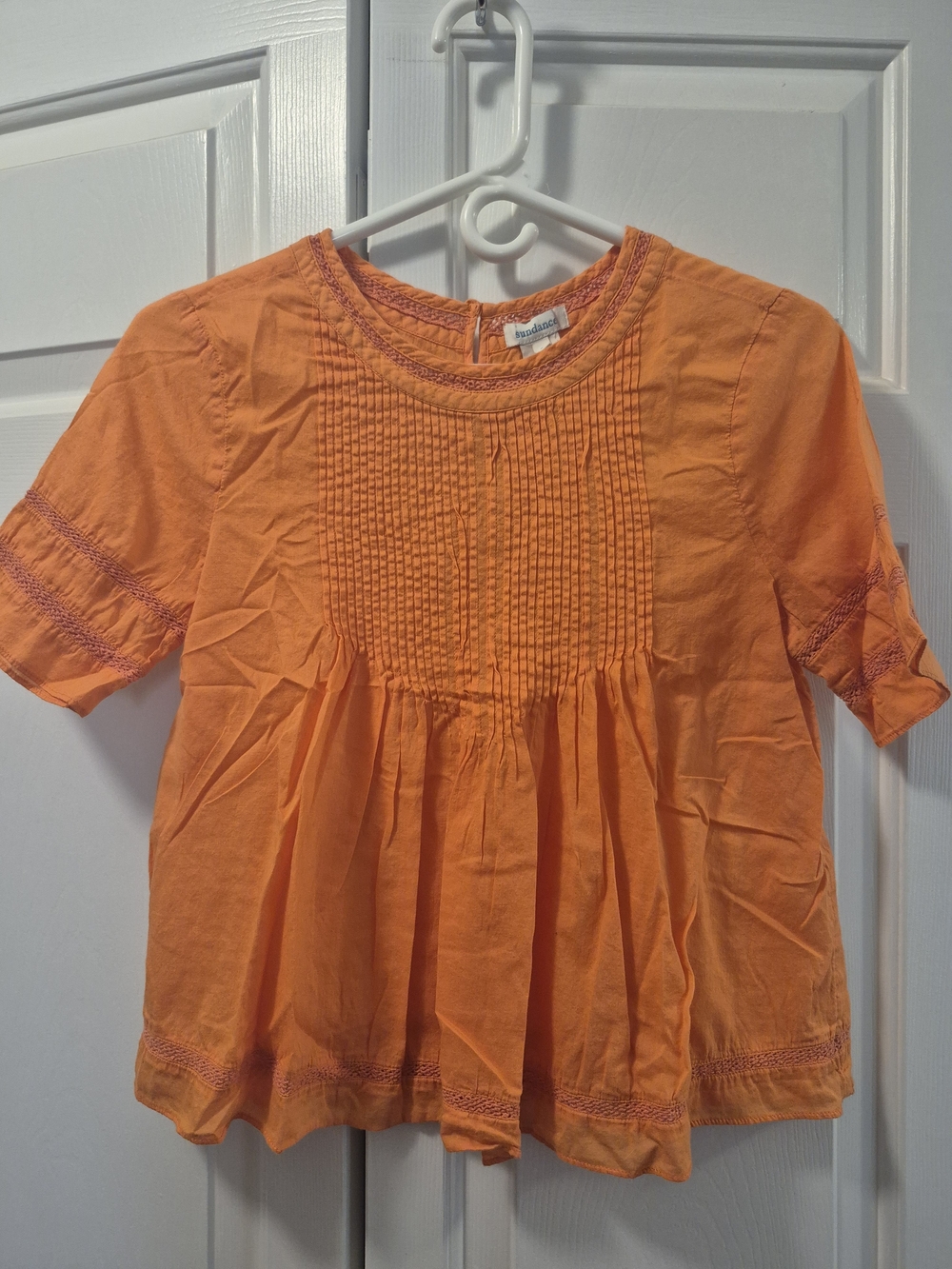 Sundance Orange Womens Pintuck Peasant Top Sz